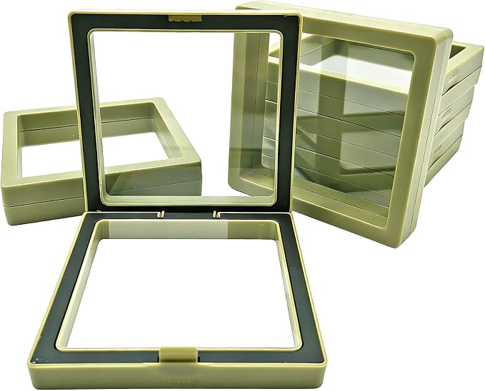 12 PCS Dual-Color Packaging Box 3D Floating Frame Display Stand, Color-Matching Packaging Display Box, Transparent Window Jewelry Case, PE Film Anti-Oxidation Storage Case. (Fruit Green+Black) - Image 2