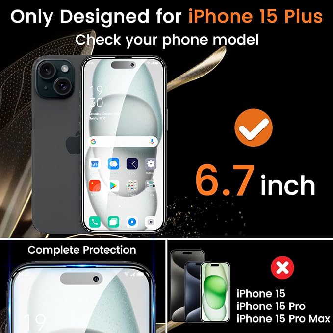 Lesakit 4+4 Pack Privacy Screen Protector for iPhone 15 Plus 6.7-Inch with 4 Pack Camera Lens Protector, Anti Spy Tempered Glass Film 9H Hardness Case Friendly - Image 2