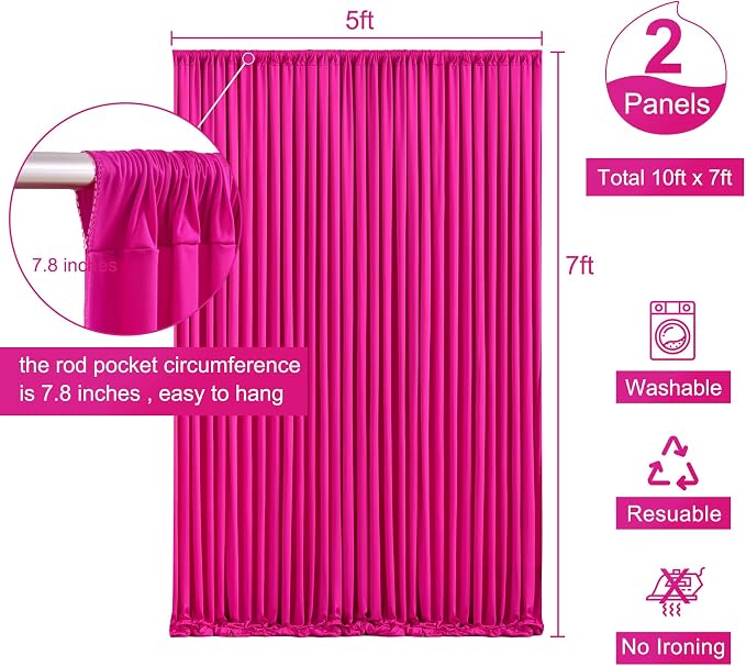 Fuchsia Backdrop Curtain for Parties Birthday Party Wrinkle Free Hot Pink Photo Curtains Backdrop Drapes Fabric Decoration for Wedding 5ft x 7ft,2 Panels - Image 5
