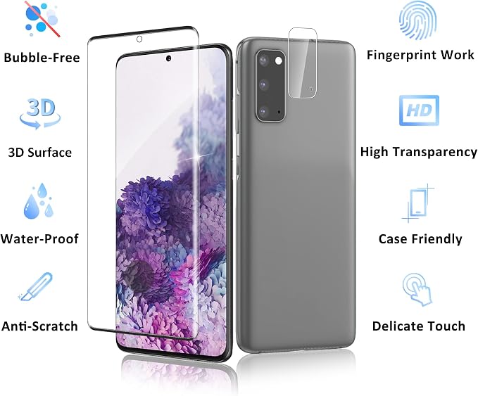 2+2 Pack for Samsung Galaxy S20 Screen Protector | Camera Lens Protector, Fingerprint Unlock, 9H Hardness Tempered Glass, Anti-Scratch, Case Friendly, HD Clear, Bubble-Free - Image 7