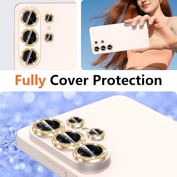 for Samsung Galaxy S26 Ultra Camera Lens Protector, Individual Metal Ring Tempered Glass Lens Cover, [Strong Adsorption] Scratch Resistant Ultra-Thin HD Clear Lens Cover, 1 Set-Gold Sparkly - Image 8