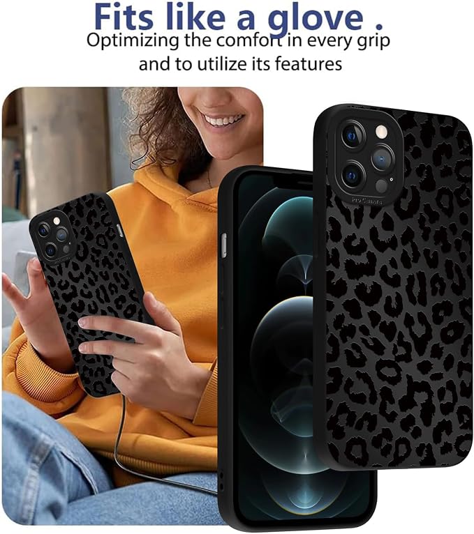 Cute Black Cheetah Print Phone Case for iPhone 12 Pro 6.1" | Aesthetic Leopard Pattern Design Cover Full Camera Lens Protective Shockproof Soft Slim TPU Funda for Men Women Girls - Image 7