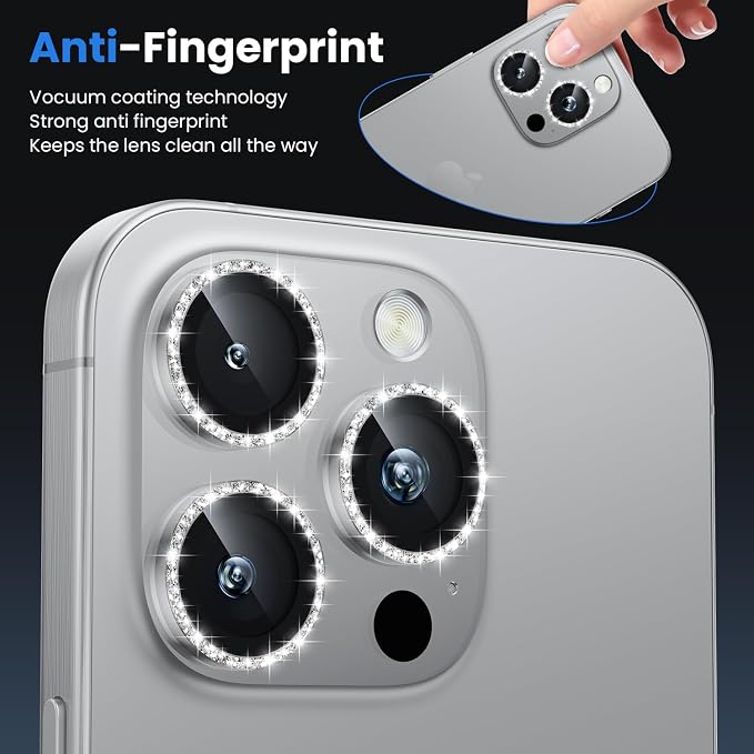 WSKEN for iPhone 16 Pro/iPhone 16 Pro Max Camera Lens Protector | Original Shooting Mode, Individual Metal Cover Film, Shatterproof HD Tempered Glass Camera Screen Protector, Glitter - Image 4