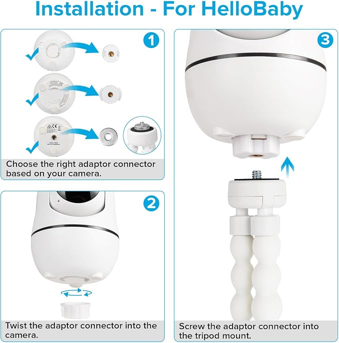 Tripod Baby Monitor Mount for HelloBaby HB65/HB40/HB6550/ HB6560/ HB6240/ HB6148/HB66/HB6339, ANMEATE 549/SM935E, Flexible Baby Camera Mount Attach Your Camera Wherever You Want (Camera NOT Include) - Image 5