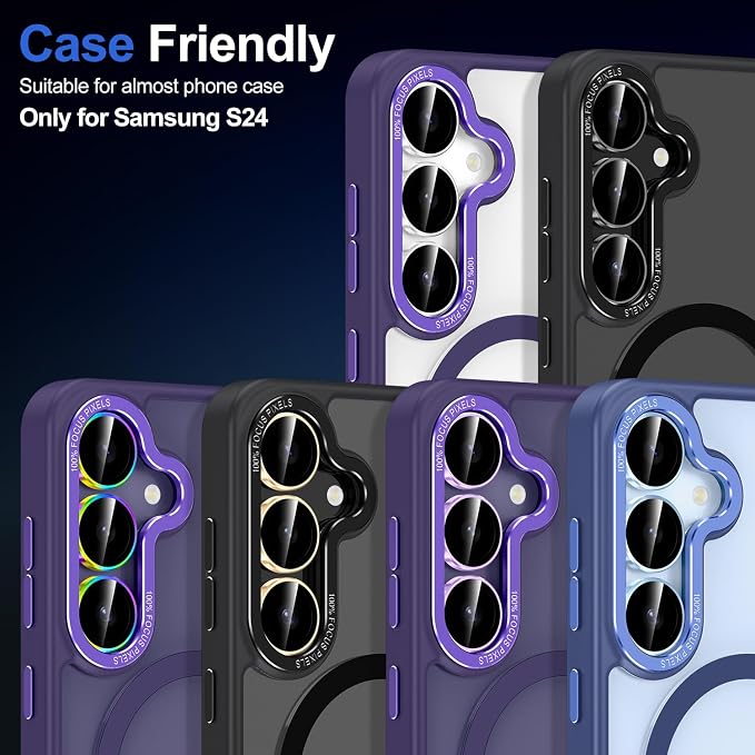 for Samsung Galaxy S24 Camera Lens Protector, Individual Metal Ring Tempered Glass Lens Cover, [Strong Adsorption] Scratch Resistant Ultra-Thin HD Clear Lens Cover, 1 Set-Silvery Ring - Image 7