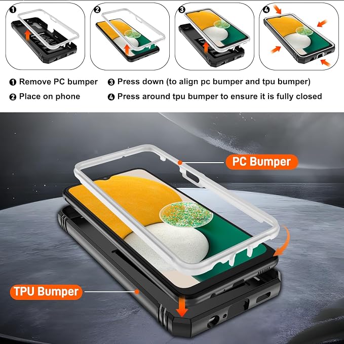 Gritup for Samsung Galaxy A13 5G Case with 2PCS Screen Protector, Build in 360° Rotating Ring Kickstand, Military Grade Protective Cover for A13 5G Phone, White+Black - Image 4