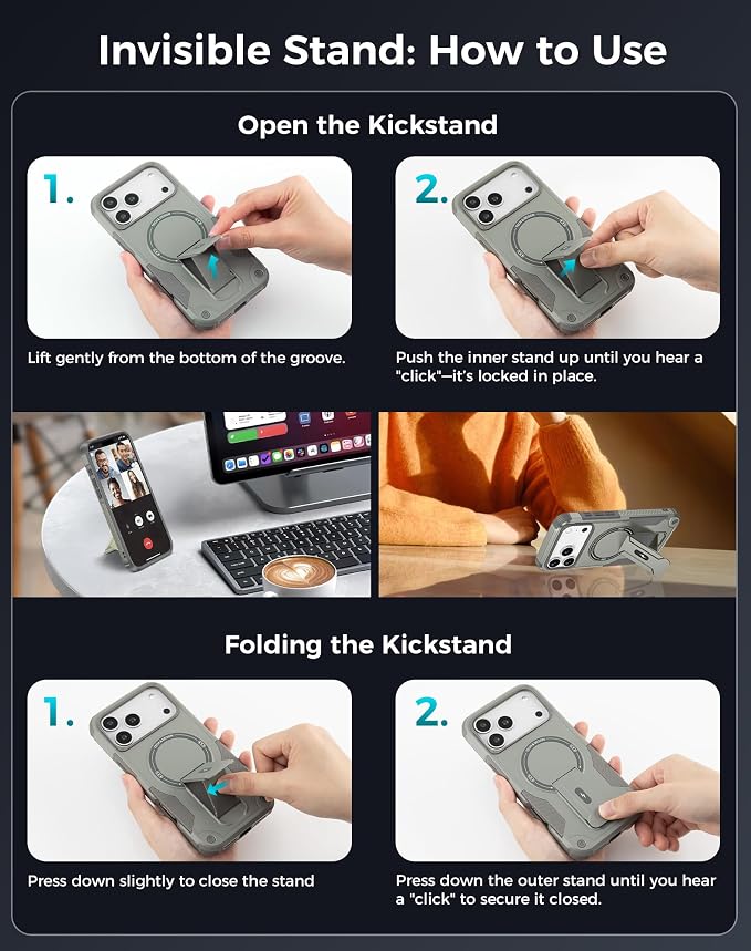 Goton 3 in 1 for iPhone 17 Pro Max Case with Privacy Screen Protector Grey | Glass Camera Lens Protector,Compatible for MagSafe,Invisible Kickstand, Shockproof Phone Cover for iPhone 17 Promax - Image 8