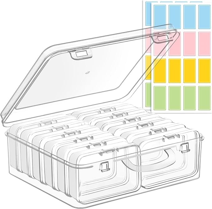 zoeynex Small Bead Organizers and Storage, 12 Clear Plastic Boxes with Hinged Lids, for Beads, Jewelry Making, Crafts, Hardware, Fishing Tackle, Small Parts (32 Labels) by zoeynex