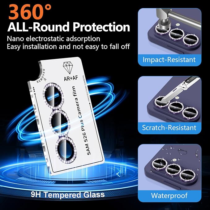 for Samsung Galaxy S26 Plus Camera Lens Protector, Individual Metal Ring Tempered Glass Lens Cover, [Strong Adsorption] Scratch Resistant Ultra-Thin HD Clear Lens Cover, 1 Set-Violet Diamond - Image 2