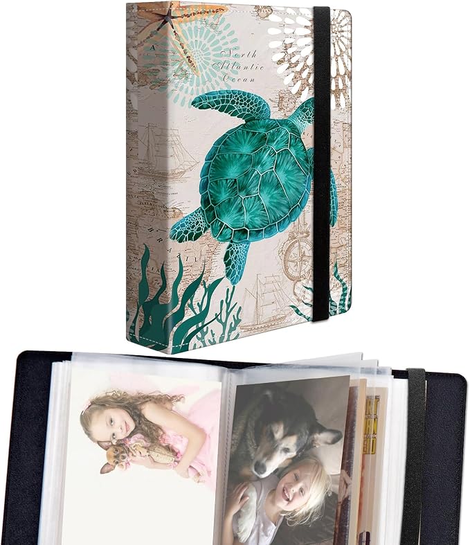 DEGDFSGR Small Photo Album 4x6 60 Pockets 120 Photos - Adventure Book Baby Photo Albums Photo Books for 4X6 Pictures Memory Book with Black Elastic Band for Photo Storage, Cute Green Turtle by Unknown