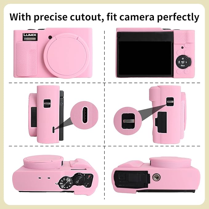 MUZIRI KINOKOO Silicone Case Compatible for Panasonic Lumix DC-ZS99 Digital Camera - Soft Rubber DC-ZS99 Protective Cover with Removable Lens Cover - Anti-Slip & Anti-Scratch-Pink - Image 3