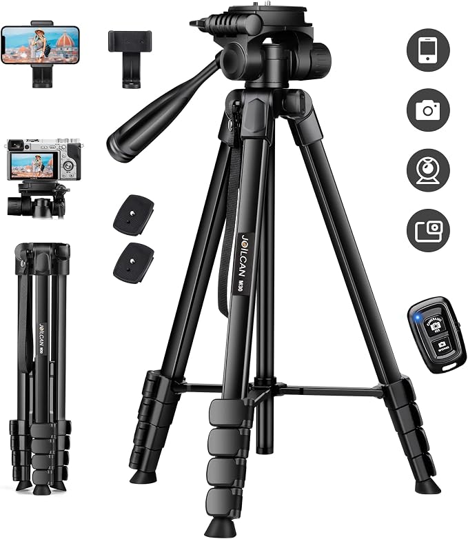 JOILCAN Phone Tripod, 68" Tripod for Phone Stand Video Recording Photos | Travel Floor Tripod Compatible with iPhone Canon Nikon DSLR, Cell Phone Tripods with Remote / Travel Bag by JOILCAN