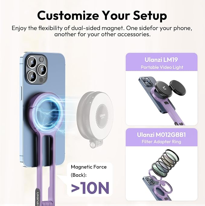 ULANZI MA30 Magnetic Phone Tripod Stand for iPhone, Aluminium Maglock Smartphone Mini Tripod Pocket Cell Phone Stand Strong Magnet Compatible with iPhone 17 16 15 14 13 12 Series, Lavender - Image 7