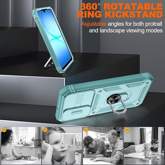 Gritup for Samsung Galaxy A17/A16-5G Case: Samsung A17 5G Case with 2*Screen Protector, Magnetic Stand & Slide Camera Cover, Shock Proof Military-Grade para Galaxy A16 /A 17 5G Phone Case, Green - Image 7