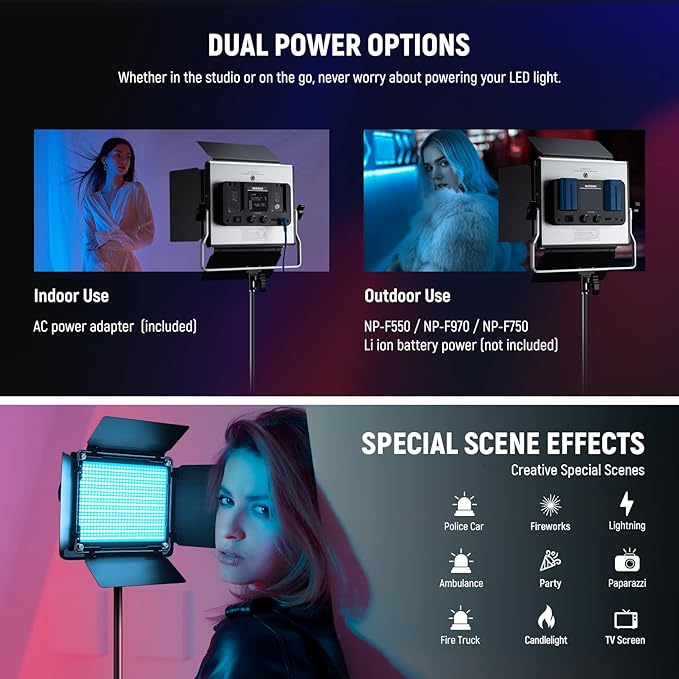 NEEWER Upgraded 660 PRO II RGB LED Video Light w App Control Tripod Stand | 2 Pack Kit, 50W, 1% Min Dimming, CRI97+, 3200K-5600K, for Game Streaming YouTube Studio, Bluetooth - Image 7