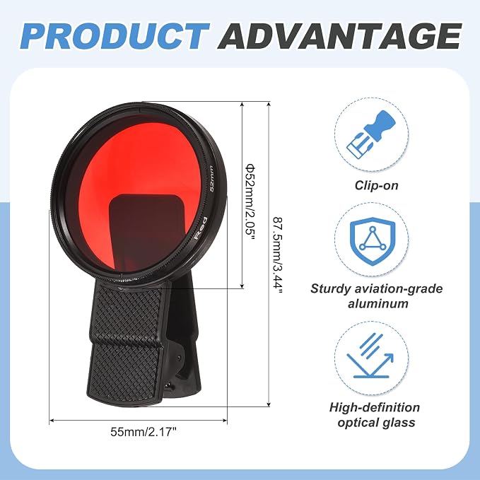 PATIKIL 52mm Phone Camera Lens, Clip-On Full Color Filter Circular Polarizing Lens for Most Smart Phones and DSLR Cameras, Red - Image 2