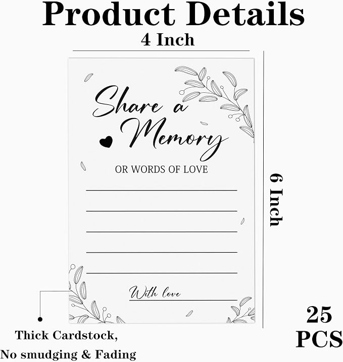 Share a Memory Cards - Share Words of Love - Keepsake Funeral Card, Guest Book Alternative, Minimalist Memory Cards for Birthday, Bridal Shower, Funeral Memory Books and Boxes, Memorial Service Decor - Image 2