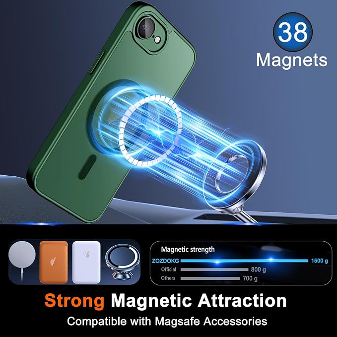 Magnetic for iPhone 17e Case & iPhone 16e Case, Green | Full Camera Protection, Privacy Screen Protector, Compatible with MagSafe, Translucent Matte Shockproof Cover for 17 e 16 e - Image 3
