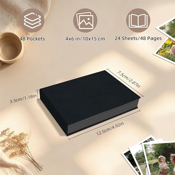 Popotop Photo Album 4x6 48 Pockets for Wedding Gifts,Linen Hardcover Picture Albums for Family Anniversary Baby Vacation Pictures - Image 3
