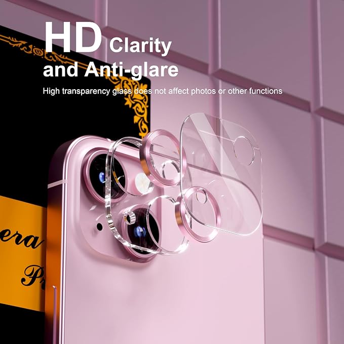 for 6 Pack iPhone 15 / iPhone 15 Plus Camera Lens Protector [Drop Protection] [Case Friendly] [Easy Installation] 9H Tempered Glass Camera Screen Protector Cover Accessories, CD Pink - Image 7