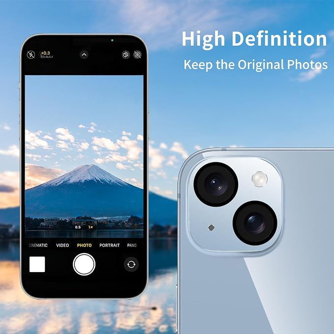 Camera Lens Protector for iPhone 14 /iPhone 14 Plus Metal Camera Cover Film, 9H Tempered Glass, Anti-Scratch, Case Friendly - Blue - Image 3