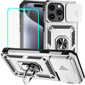 HNHYGETE for iPhone 15 Pro Case with HD Screen Protector: [Military Grade 20ft. Drop Tested] Slide Camera Cover Ring Shockproof Protective Phone Case for - iPhone 15 Pro (Silver) by HNHYGETE