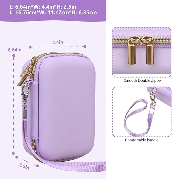 Carrying Case Compatible with Instax Mini EVO Instant Camera, INSTAX MINI EVO Camera Storage Holder Travel Bag with Mesh Pocket for Photos, USB Cables, Film, Purple - Image 3