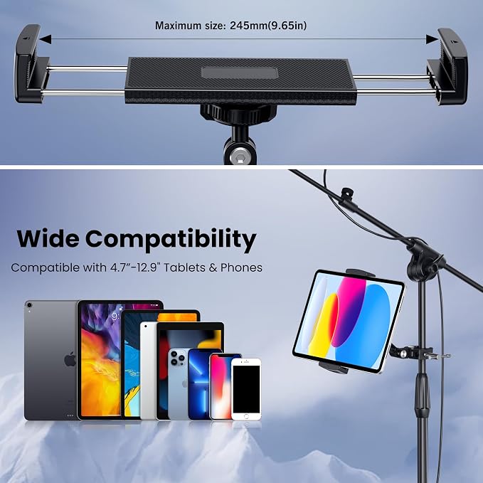 CreaDream iPad Holder for Mic Stand, Aluminum Tablet Holder for Mic Music | Adjustable Tablet Holder for Micphone Stand, Heavy Duty iPad Clip Attachment Compatible with Devices from 4.7 to 13 inch - Image 5