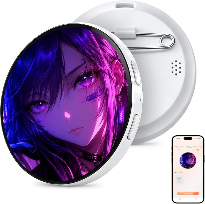 HD Digital Badge Pin with TouchScreen, Personalized E Badge for Backpack | Electronic Digital Display Badge with Custom Photo GIF Video Slideshow, Lightweight Pixel Display Smart Button Gift by Unknown