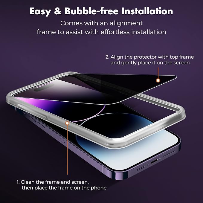 UNBREAKcable Privacy Screen Protector for iPhone 14 Pro Max, 2-Pack | True 28° Anti-Spy, Shatterproof Tempered Glass, 9H Hardness, Easy Install, Bubble-Free, Anti-Scratch, Case Friendly - Image 3