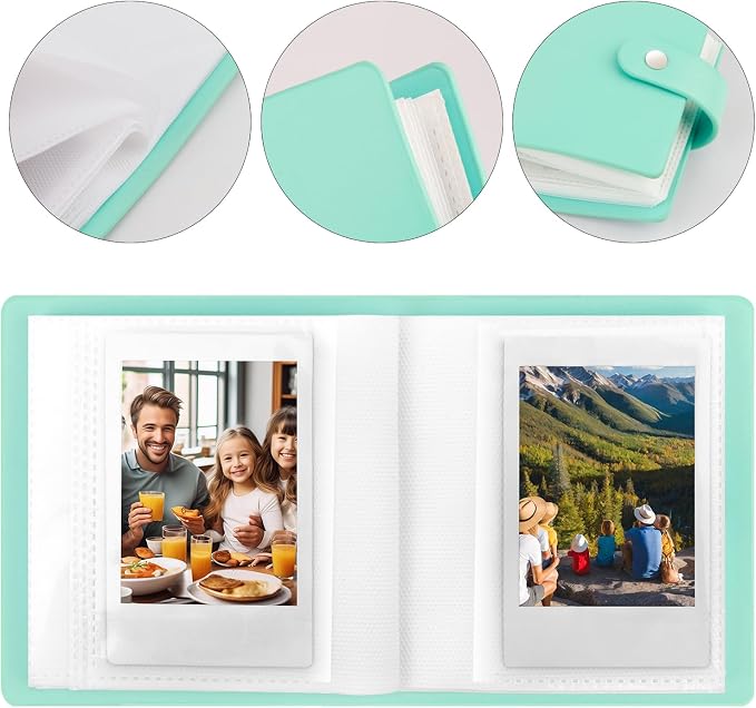 Ruibytree 52 Pockets Small Photo Album 2x3 for Instax Mini, Green, 2 Pack | Pocket-Size, PU Leather Cover, Snap Closure, Acid-Free Pages, Fits Polaroid 2x3 Photos, Kodak Mini Prints & ZINK Photos - Image 4