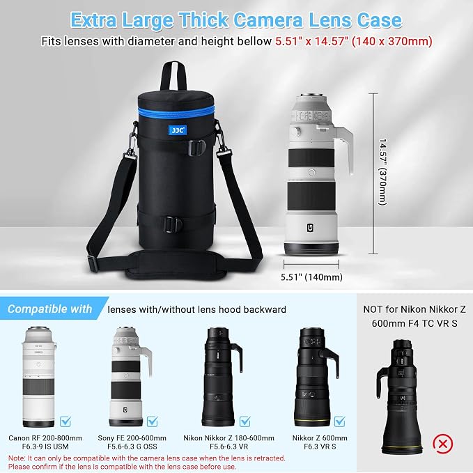 JJC Extra Large Camera Lens Case Bag for Canon RF 200-800mm Below 5.5x14.6 | Thick Camera Lens Case for Nikon 180-600mm/600mm F6.3,for Sony FE 200-600mm F5.6-6.3 Zoom 400-800mm F6.3-8 G & Teleconverte - Image 2