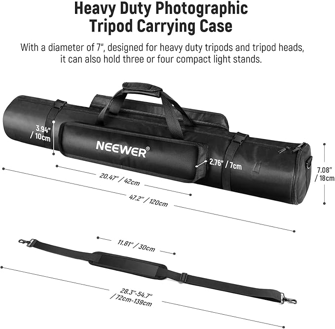 NEEWER 47"/1.2m Tripod Carrying Case, Heavy Duty Waterproof Nylon Bag with Handles & Shoulder Straps, Compact Case with Full Length Zippered Closure, External Pocket for Light Stand/Boom Stand/Tripod - Image 4