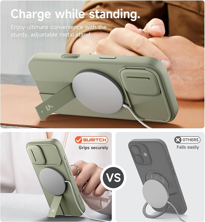 SURITCH for iPhone 17 Case with Camera Control Cover, Camera Slide Cover and Adjustable Kickstand, Compatible with MagSafe, Shockproof Bumper Protective Cases 6.3 Inch, Green - Image 5