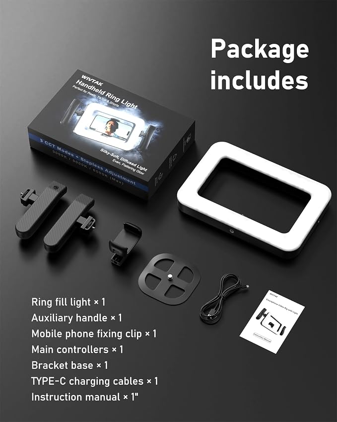 Ring Light for Phone, Lightweight Handheld LED Light with Remote & Desktop Base, 2900K-7000K CRI95+ Smartphone Video Rig, Dual Handle Creator Rig for TikTok YouTube Makeup - Image 9