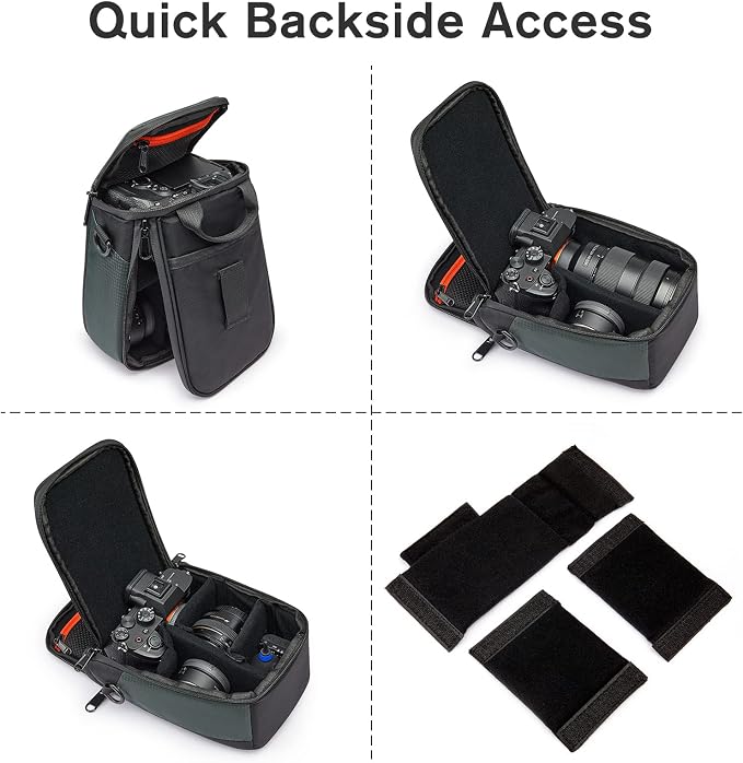 S-ZONE Camera Insert Bag Waterproof Lens Cube Case Compatible with Nikon Canon | Bottom and Side Zipper Openings, Adjustable Shoulder Strap, Compatible with Nikon Canon - Image 5
