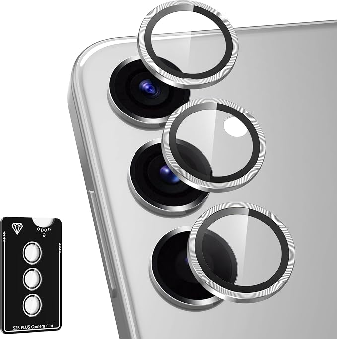 for Samsung Galaxy S25 Plus Camera Lens Protector, Individual Metal Ring Tempered Glass Lens Cover, [Strong Adsorption] Scratch Resistant Ultra-Thin HD Clear Lens Cover, 1 Set-Silvery by Btscase