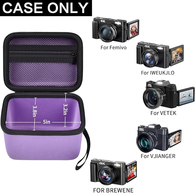 Comecase Vlogging Camera Case for Duluvulu/for VJIANGER 4K Digital Cameras | Mesh Pocket for Charging Cables and Batteries, Travel Storage for Vloggers, Parties and Camping (Purple) - Case Only - Image 2