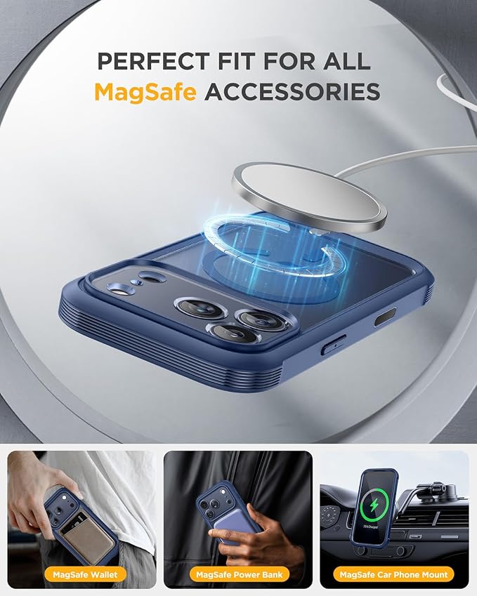 miracase for iPhone 17 Pro Privacy Series Case, Magsafe, Deep Blue | Built-in Privacy Screen Protector | 360° Full Protection | Colored Bezel & Clear Back | Shock-Absorbent | 6,3 Inch - Image 6