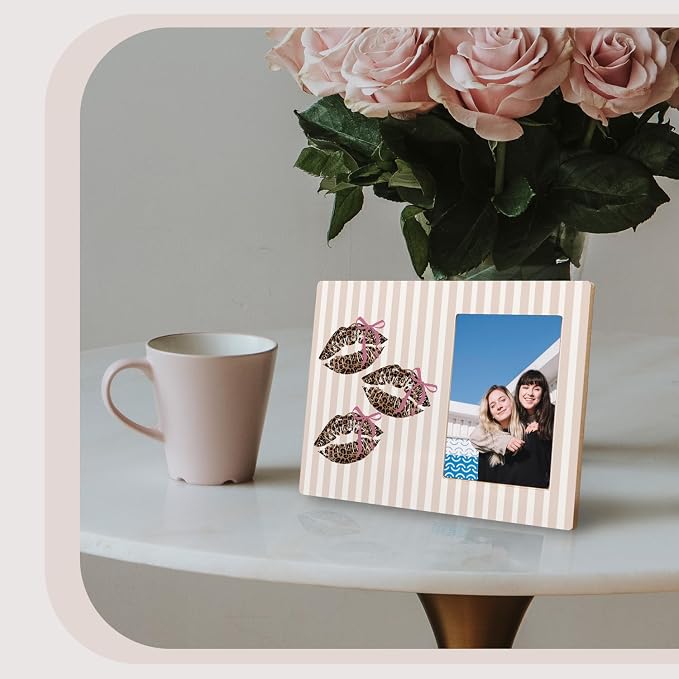 kunlisa Coquette Pink Bow Leopard Print Lips Picture Frame 4x6, Preppy Neutral Striped Cheetah Lips Picture Photo Frame for Home Girls Room Dorm Apartment Tabletop Desk Shelf Wall Decoration - Image 6