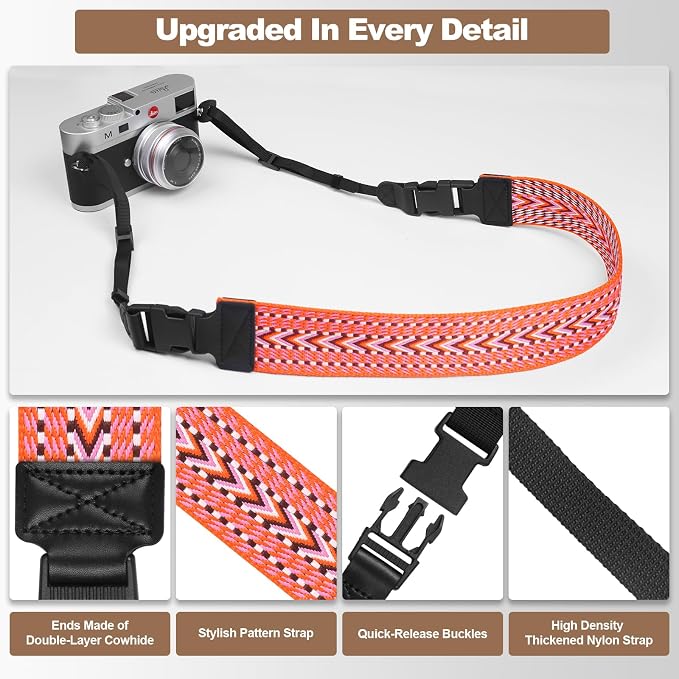 YFWE Adjustable Camera Neck Strap, Vintage Woven Shoulder & Crossbody Camera Strap with 4 Connection Ways, Anti-Slip Camera Strap for DSLR, Mirrorless & Camcorder, Travel & Outdoor Photography Gear - Image 5