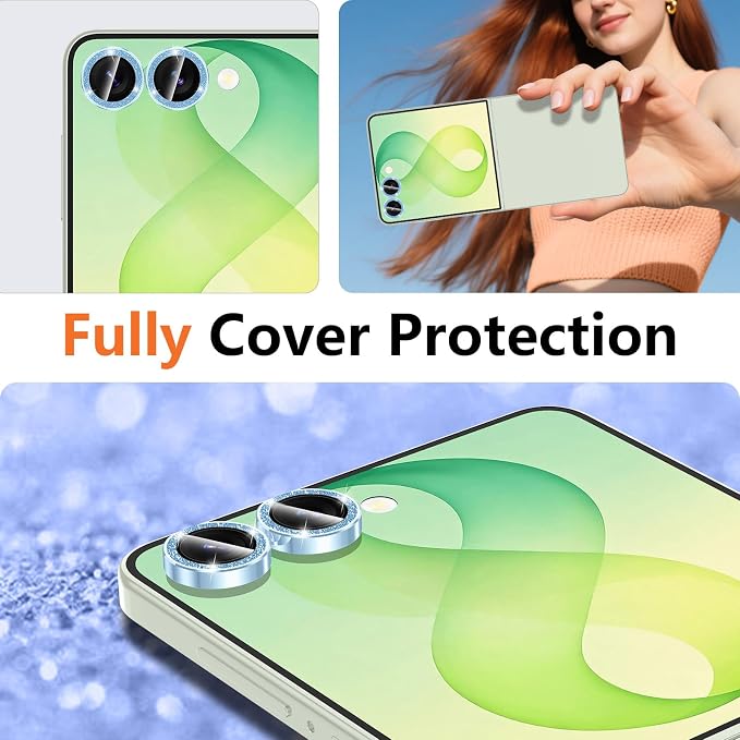 for Samsung Galaxy Z Flip 8 Camera Lens Protector, Individual Metal Ring Tempered Glass Lens Cover, [Strong Adsorption] Scratch Resistant Ultra-Thin HD Clear Lens Cover, 1 Set-Blue Sparkly - Image 8