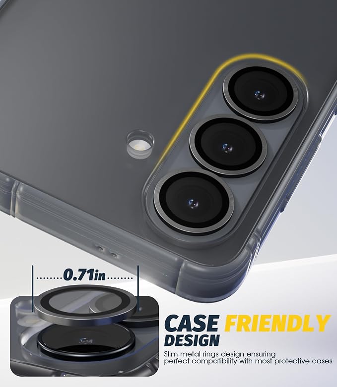 Orzero (2 Sets Camera Lens Protector for Samsung Galaxy S26 / S26 Plus, [EZ Install] [Case-Friendly] 9H Tempered Glass CD Pattern Lens Cover, Military-Grade Shockproof, HD Clarity Anti-Glare (Black) - Image 7