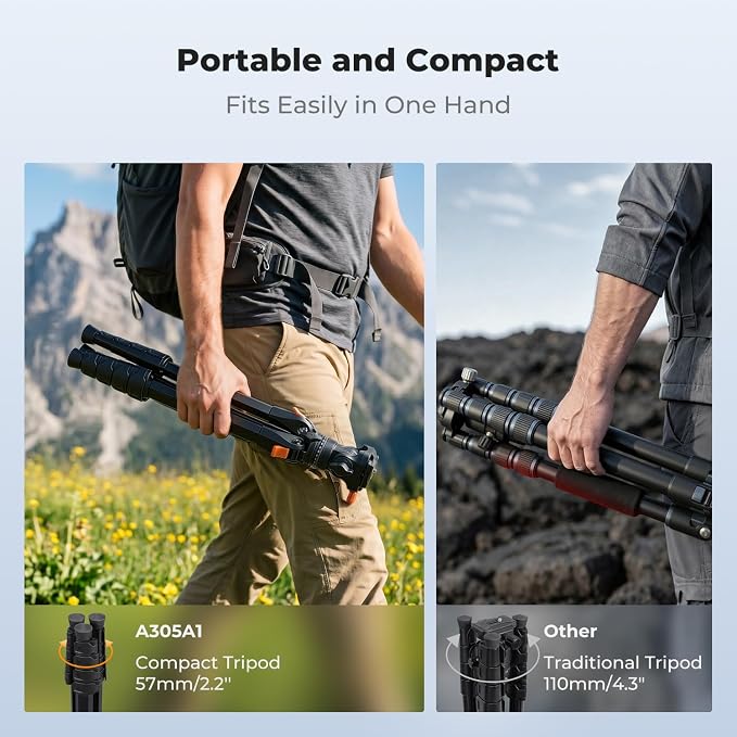 K&F CONCEPT 63" Camera Tripod with Fluid Head | Aluminum Travel Tripod, Smooth Pan/Tilt for DSLR/Mirrorless/Camcorder, Max Load 6.6lb, A305A1+FH-04 - Image 2