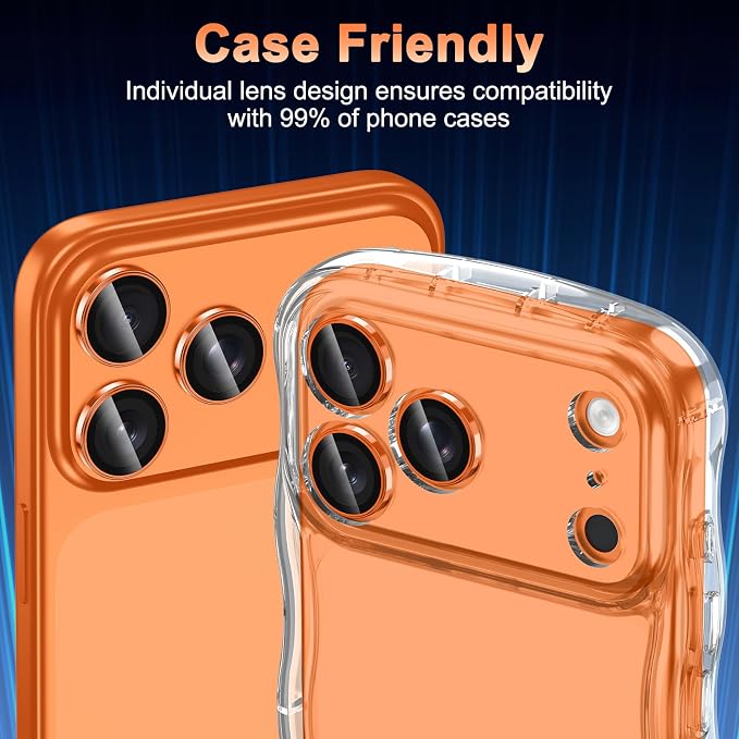 Meshine for iPhone 17 Pro/17 Pro Max Camera Lens Protector,Scratch Proof,Strong Adsorption,9H Hardness with Metal Ring Camera Cover,Ultra Thin Case Friendly, Accessories Lens Protector,Orange - Image 6