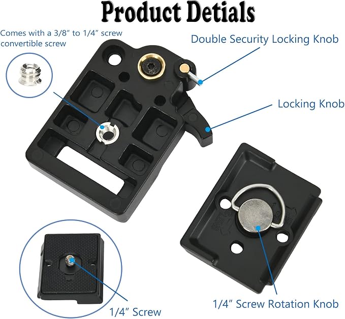 323 RC2 Quick Release Plate Adapter, Rapid Connect Adapter with Quick Release Plate Compatible for Manfrotto Monopod, Manfrotto Tripod Ball Head and Tripod - Image 2