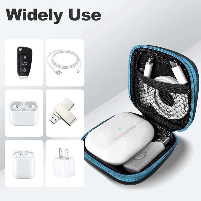 Square Earbud Case Portable EVA Carrying Case Storage Bag Cell Phone Accessories Organizer with Carabiner for Earphone, Earbud, Earpieces, SD Memory Card, Camera Chips, Tech Pouch, Blue1 - Image 3