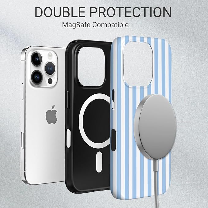 TPU Phone Case for iPhone 16 Pro Max, MagSafe Wireless Charging Compatible, Shockproof Slim Fit Protective Cover with Anti-Yellowing & Raised Camera Protection (Blue Stripe, iPhone 16 Pro Max) - Image 6