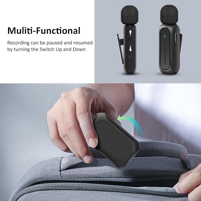 Ecomxia 2 Pcs Wireless Lavalier Microphone for iPhone iPad Android with Charging Case 7H Clip on Lapel Microphone Wireless for Video Recording Vlogging, YouTube, Interview, 3 Mode Denoise, 70ft - Image 7
