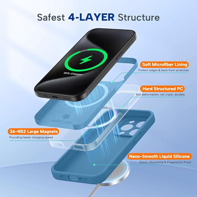 Miracase Magnetic for iPhone 15 Pro Case, Silicone, Soft Microfiber Lining | Compatible with MagSafe, Liquid Silicone Case Shockproof Drop Protection Phone Case for 15 Pro, Capri Blue - Image 3